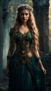 Guerreira em cena fantástica