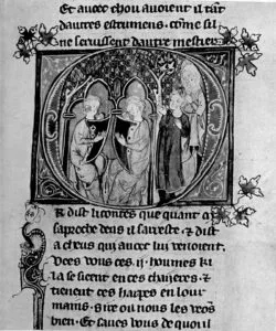 Dama tocando harpa em manuscrito medieval